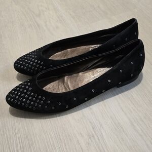 Black Studded Suede Italian Flats 39.5 EU/9.5 US